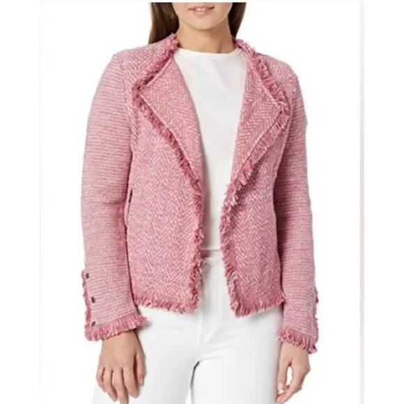 Nic + Zoe Fringe Mix Knit Dusty Rose Blazer Jacket - Small Petite - Picture 1 of 13